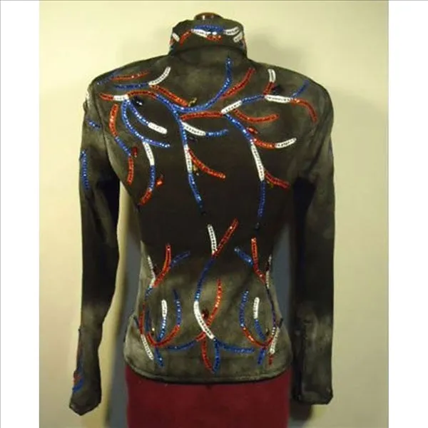 141893 Wire Horse LTD. Black, Red, White & Blue Hand-Painted Jacket- Medium