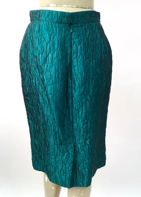 1990s Turquoise Quilted Skirt Suit by Hardie Amies