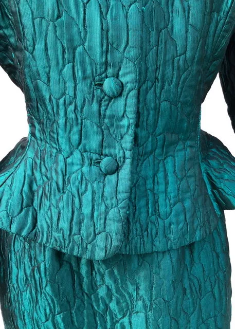 1990s Turquoise Quilted Skirt Suit by Hardie Amies