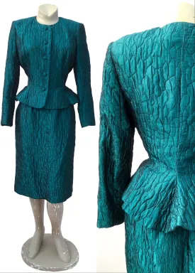 1990s Turquoise Quilted Skirt Suit by Hardie Amies