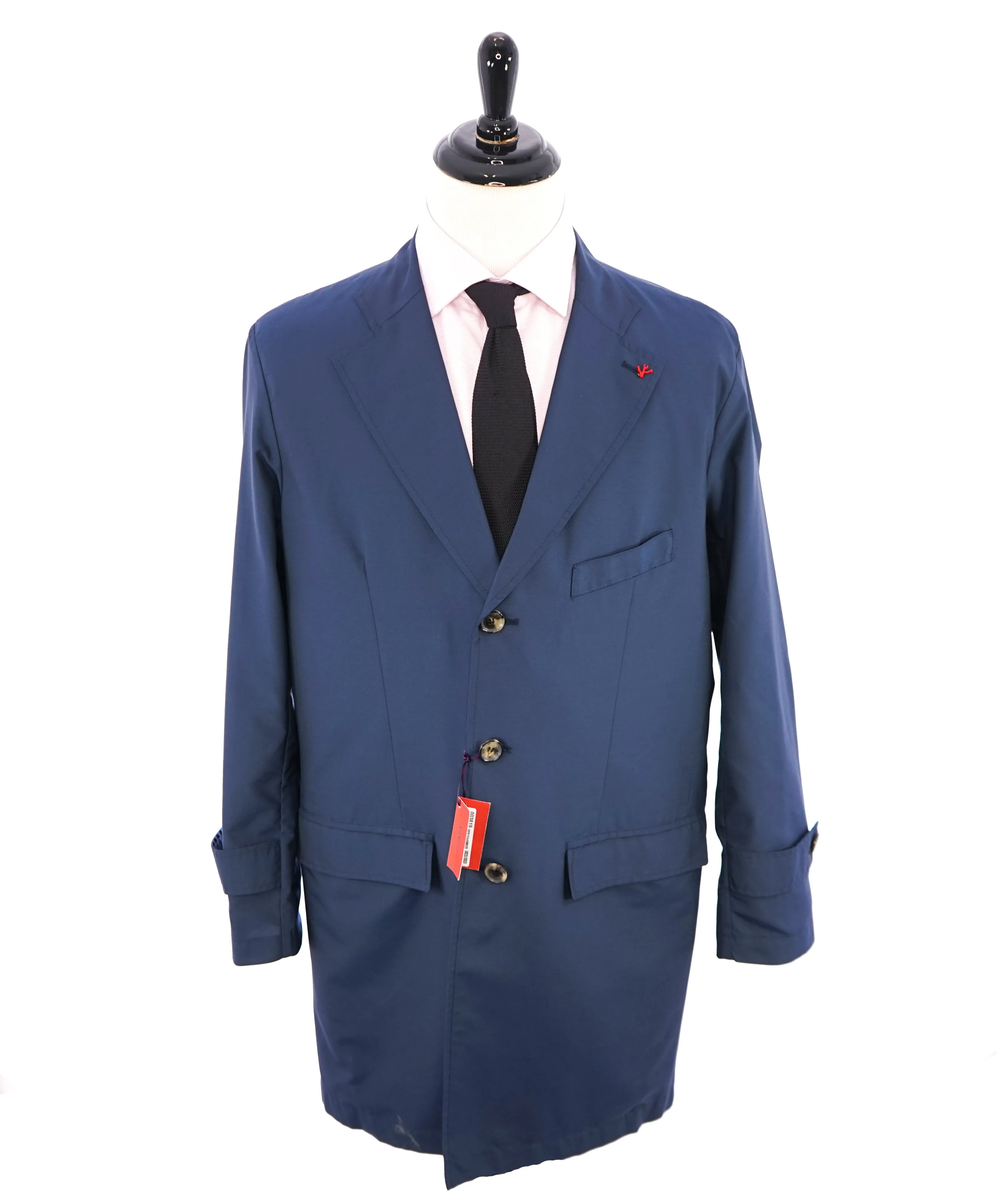 $2,595 ISAIA - Car Coat Trench coat Coablt Blue Logo Detailing - 46R US