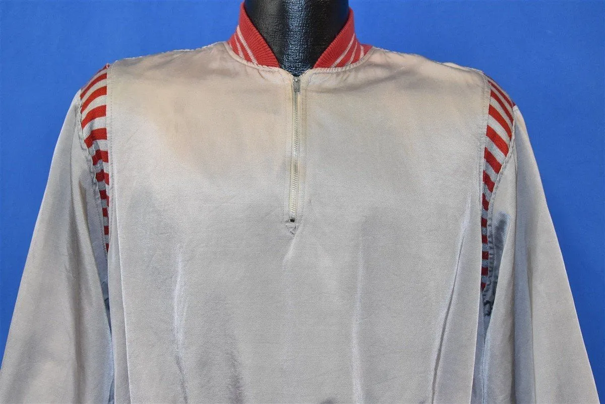 50s Silver And Red Striped Satin Pullover Jacket Large