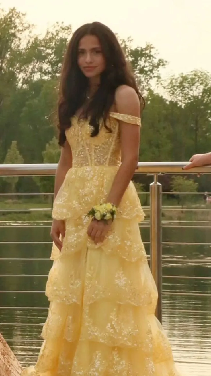 A Line Off Shoulder Yellow Long Prom Dress, Evening Party Dress    fg7375