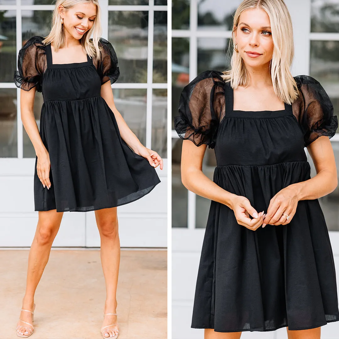 A Step Above Black Bubble Sleeve Dress