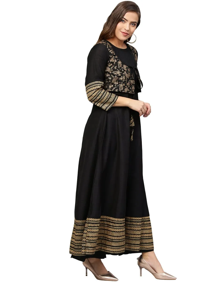 Ahalyaa Black Printed Anarkali Beautiful Kurta