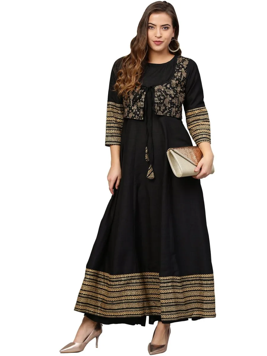 Ahalyaa Black Printed Anarkali Beautiful Kurta