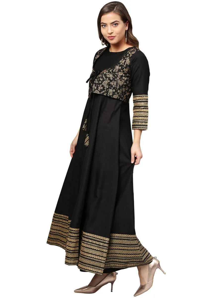 Ahalyaa Black Printed Anarkali Beautiful Kurta