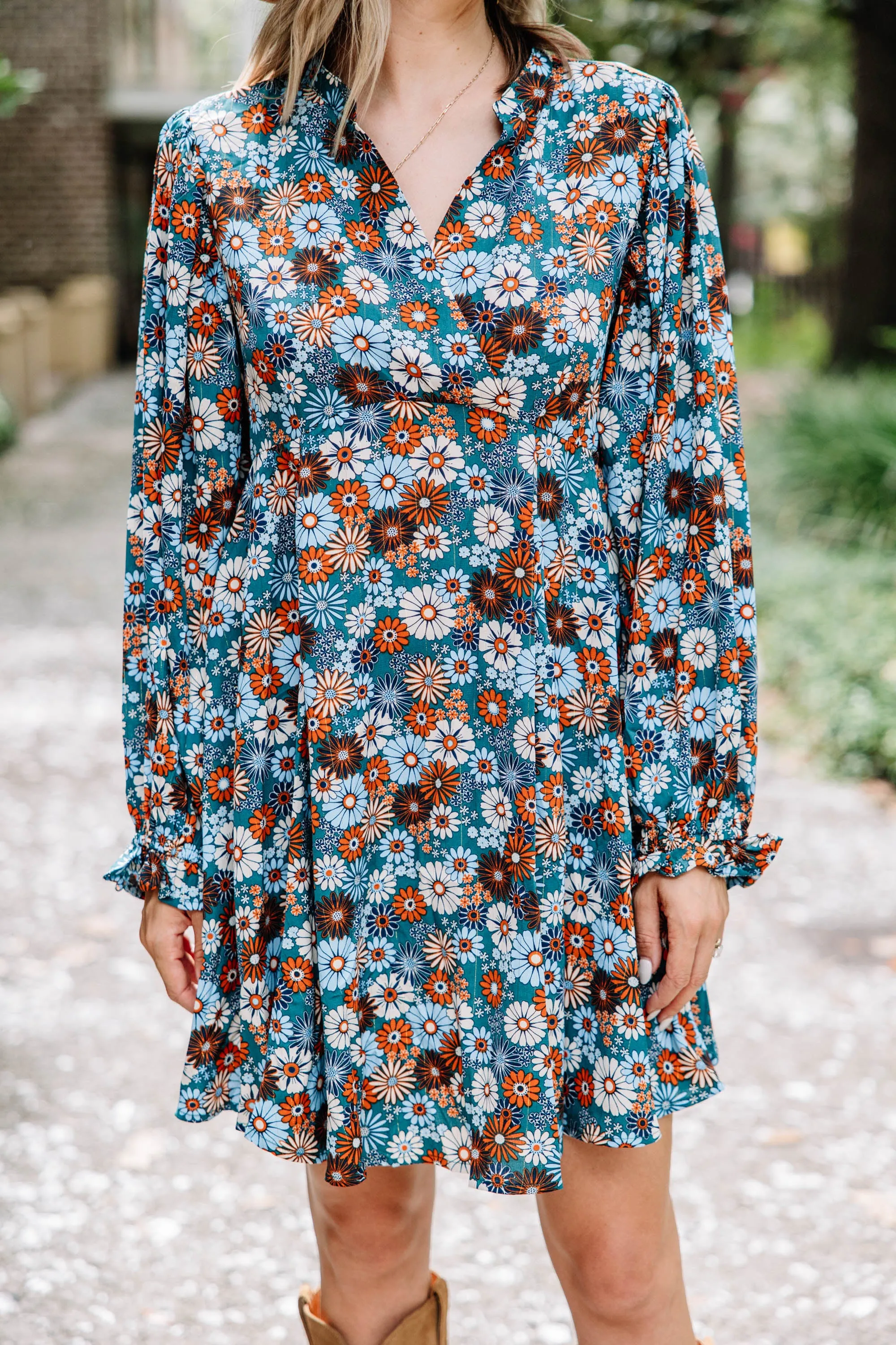 All I've Wanted Teal Blue Floral Babydoll Dress