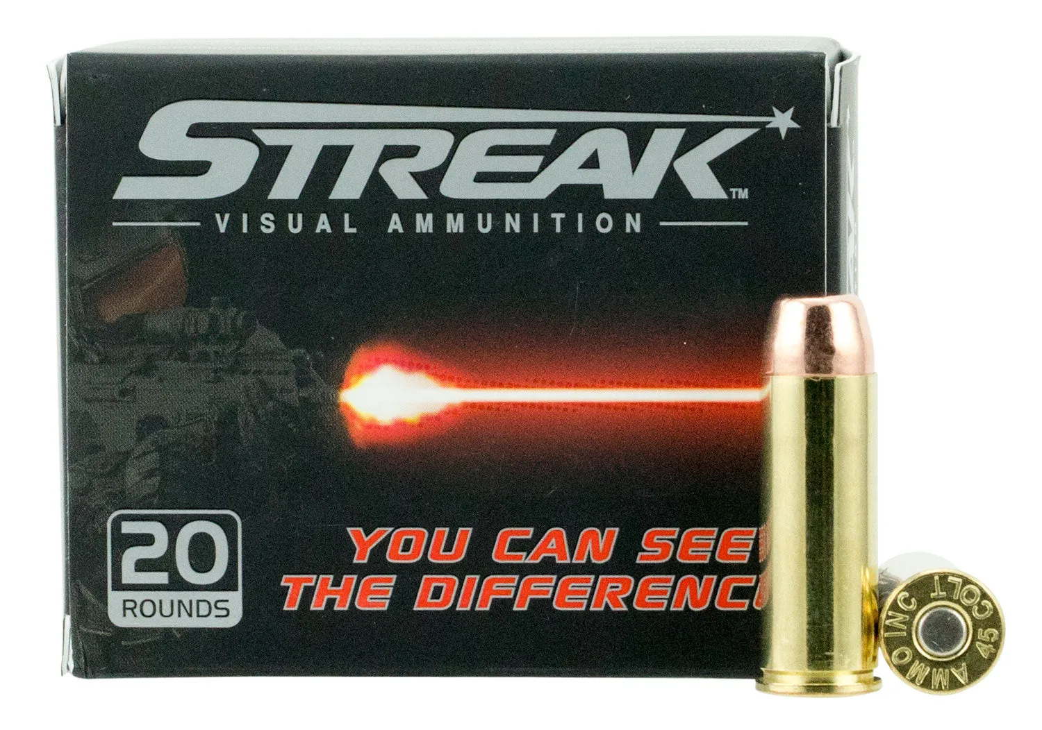 Ammo Inc 45C250TMCSTR Streak Red 45 Colt (LC) 250 GR Total Metal Jacket 20 Bx/ 10 Cs