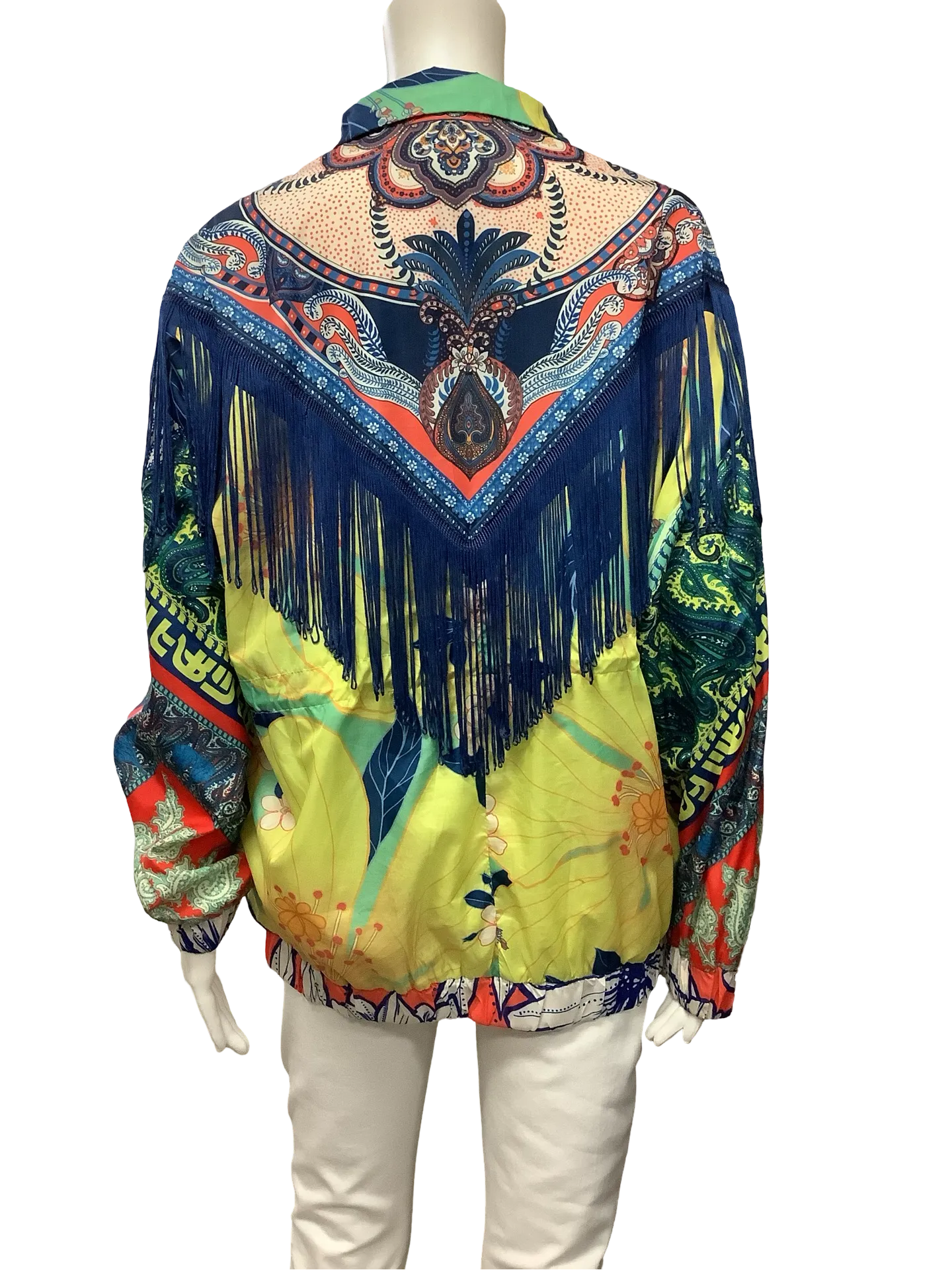 Anthropologie Farm Jacket Bright Multicolor Lined Windbreaker Fringe Size: XS