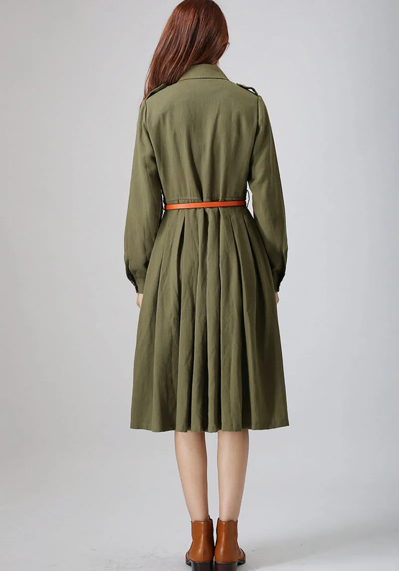 Army Green dress woman linen dress custom made midi dress 0797#