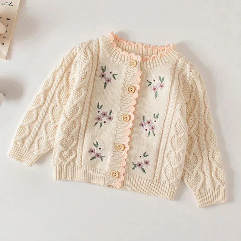 Baby Girls Handmade Floral Design Knitted Sweaters