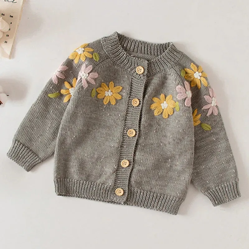 Baby Girls Handmade Floral Design Knitted Sweaters