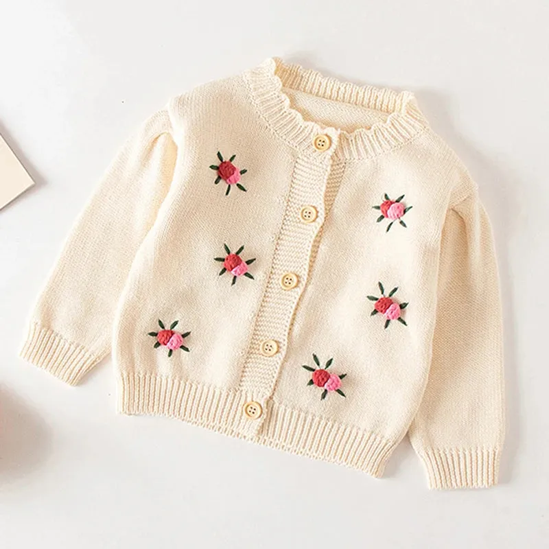 Baby Girls Handmade Floral Design Knitted Sweaters