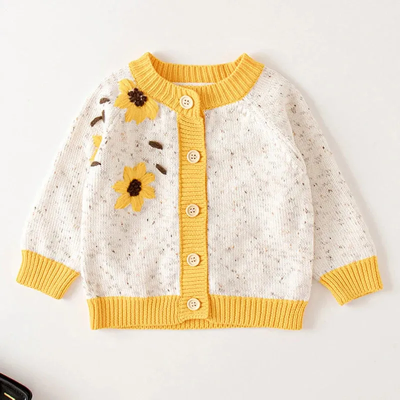 Baby Girls Handmade Floral Design Knitted Sweaters