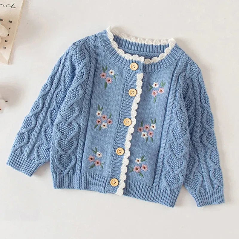 Baby Girls Handmade Floral Design Knitted Sweaters