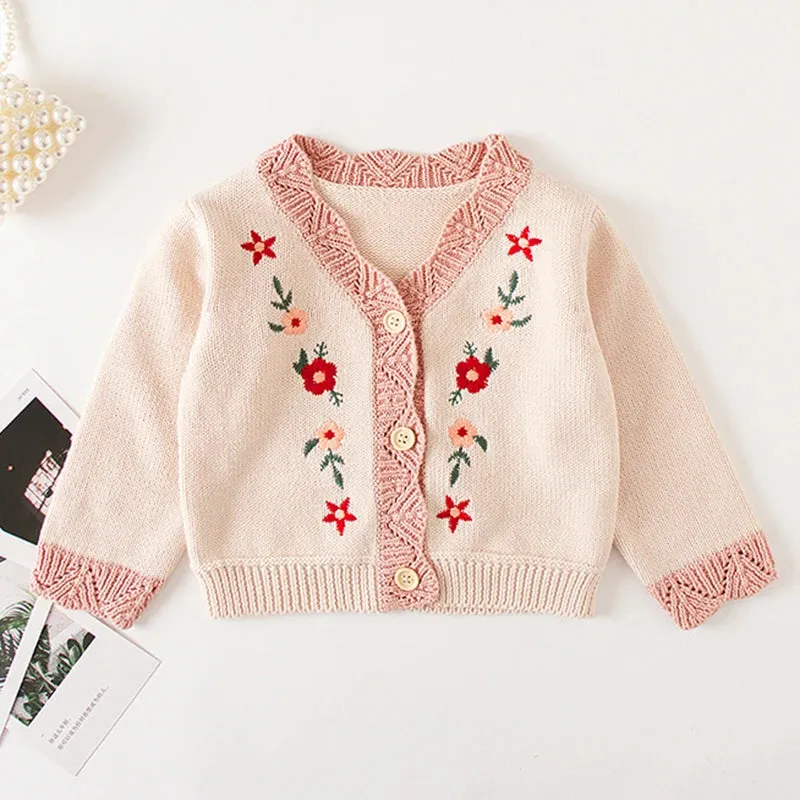 Baby Girls Handmade Floral Design Knitted Sweaters