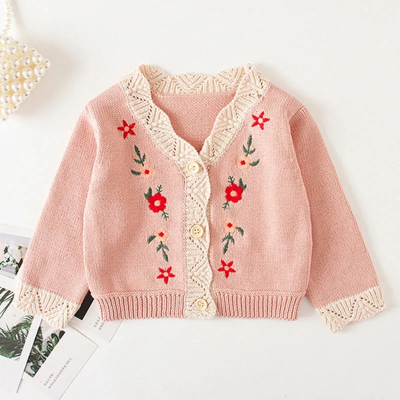 Baby Girls Handmade Floral Design Knitted Sweaters