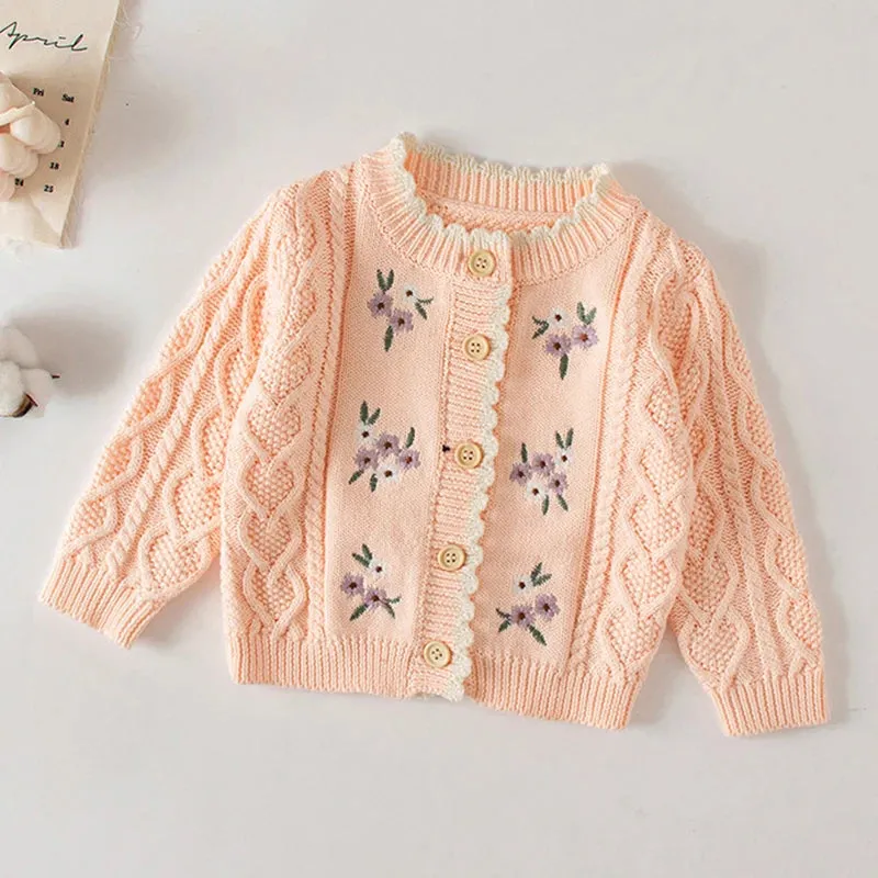 Baby Girls Handmade Floral Design Knitted Sweaters