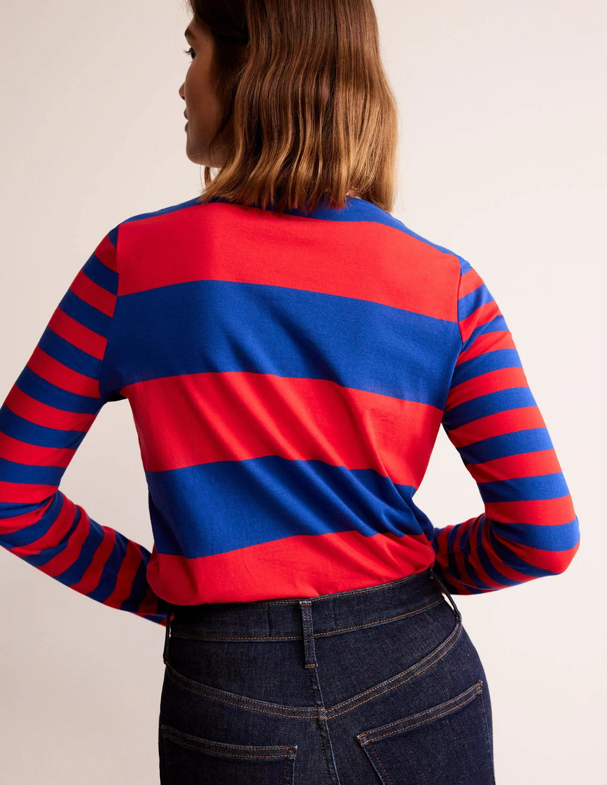 Bea Long Sleeve Breton-Dark Colbalt and Hot Pepper