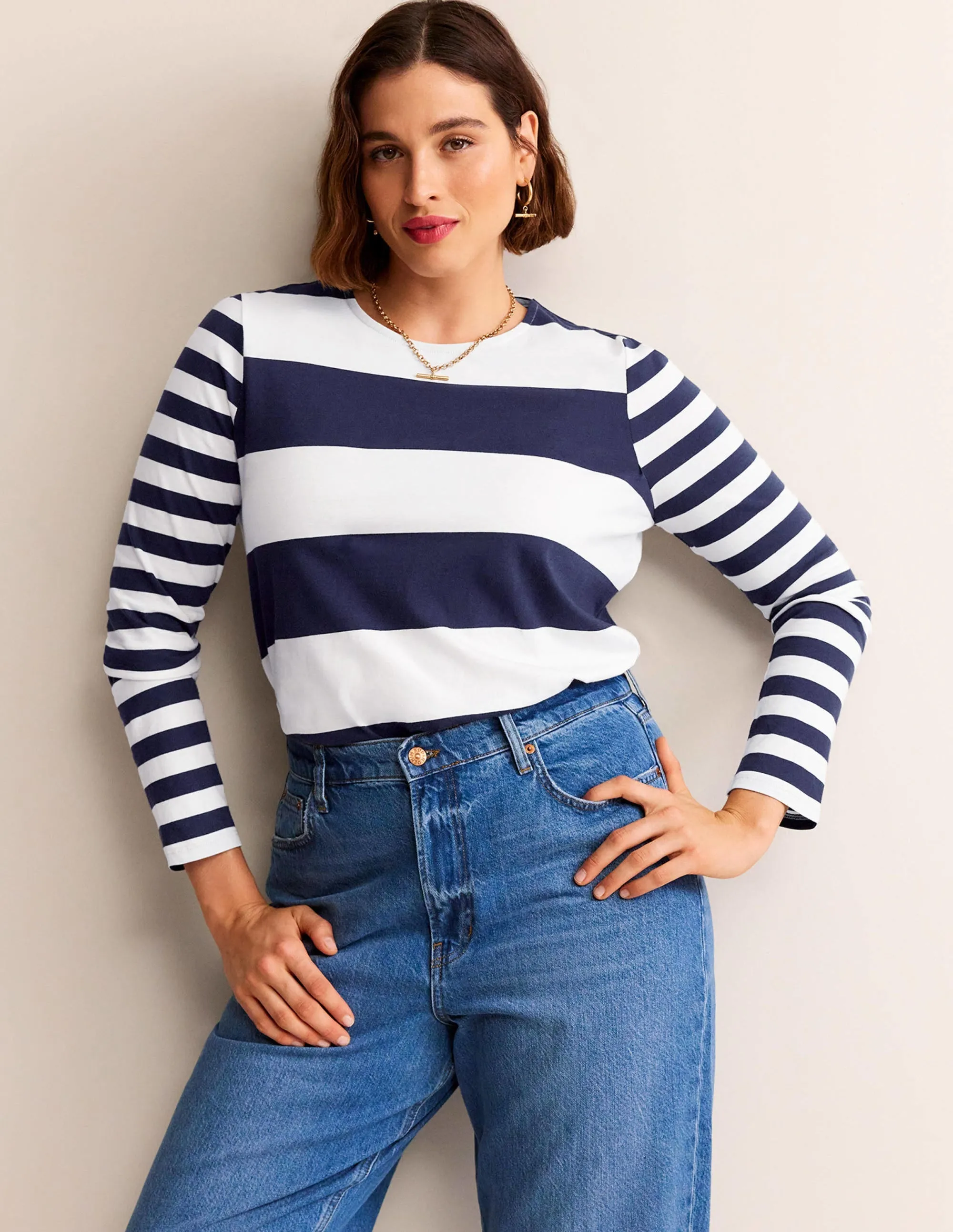 Bea Long Sleeve Breton-French Navy and Ivory