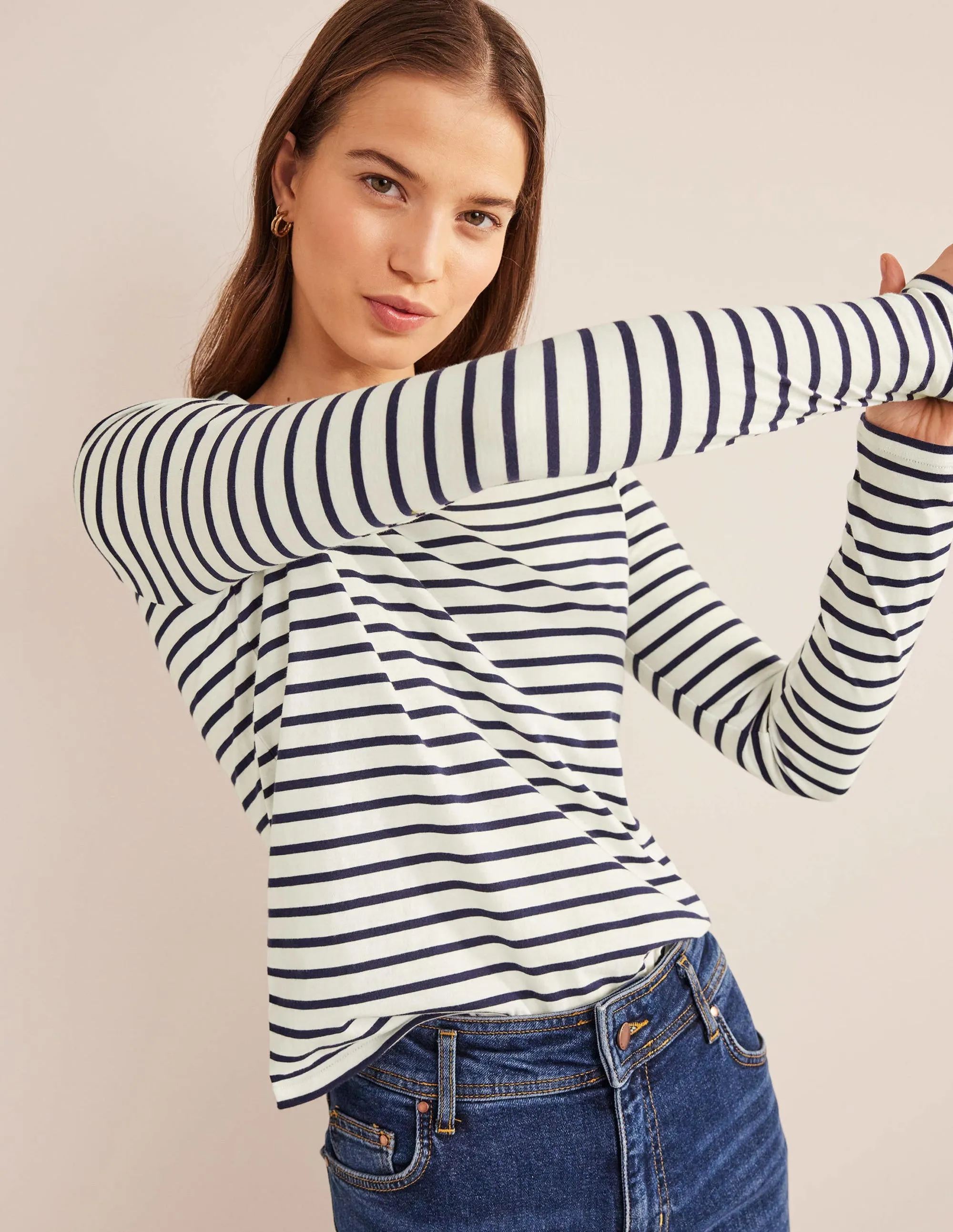 Bea Long Sleeve Breton-Ivory, Navy