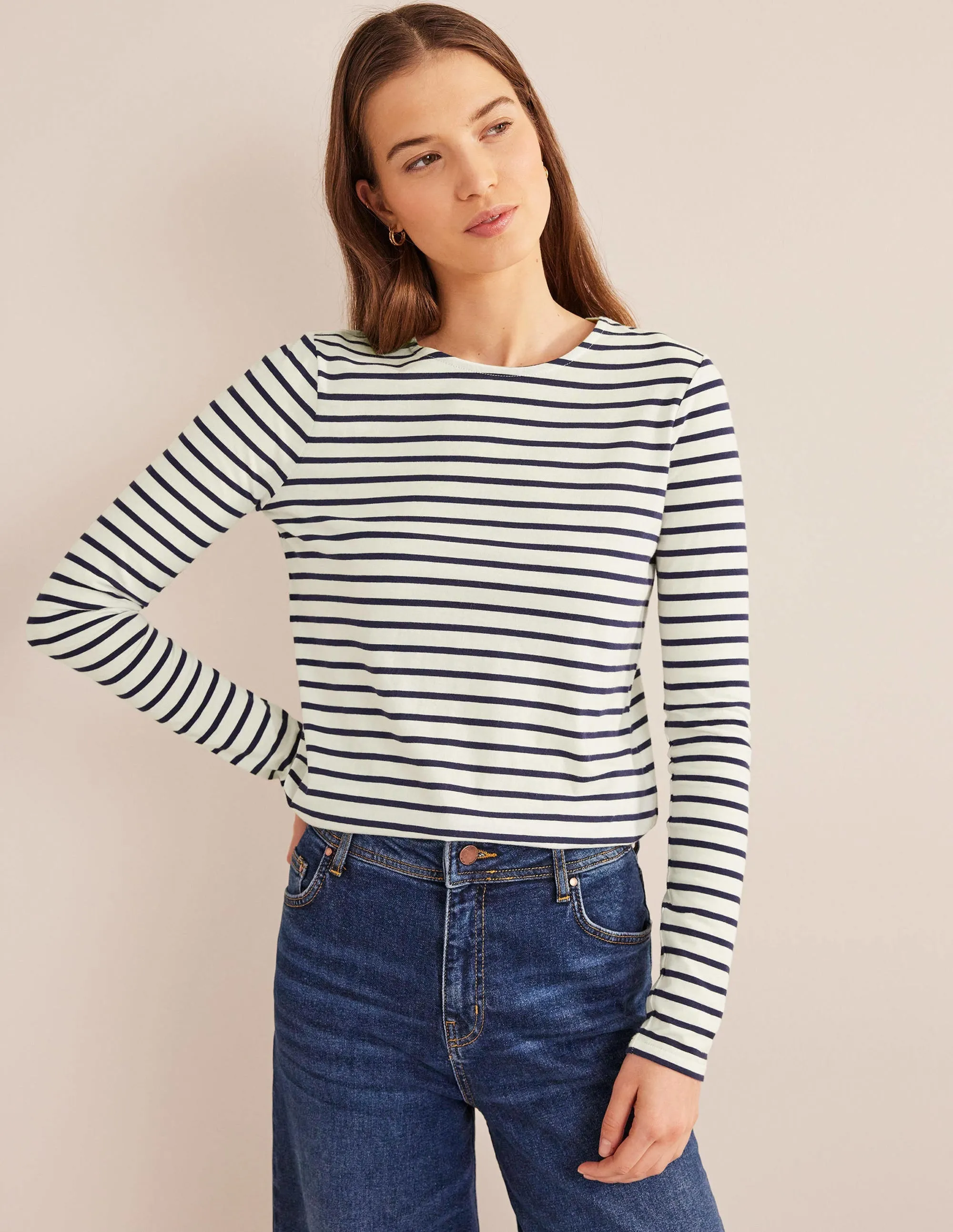 Bea Long Sleeve Breton-Ivory, Navy