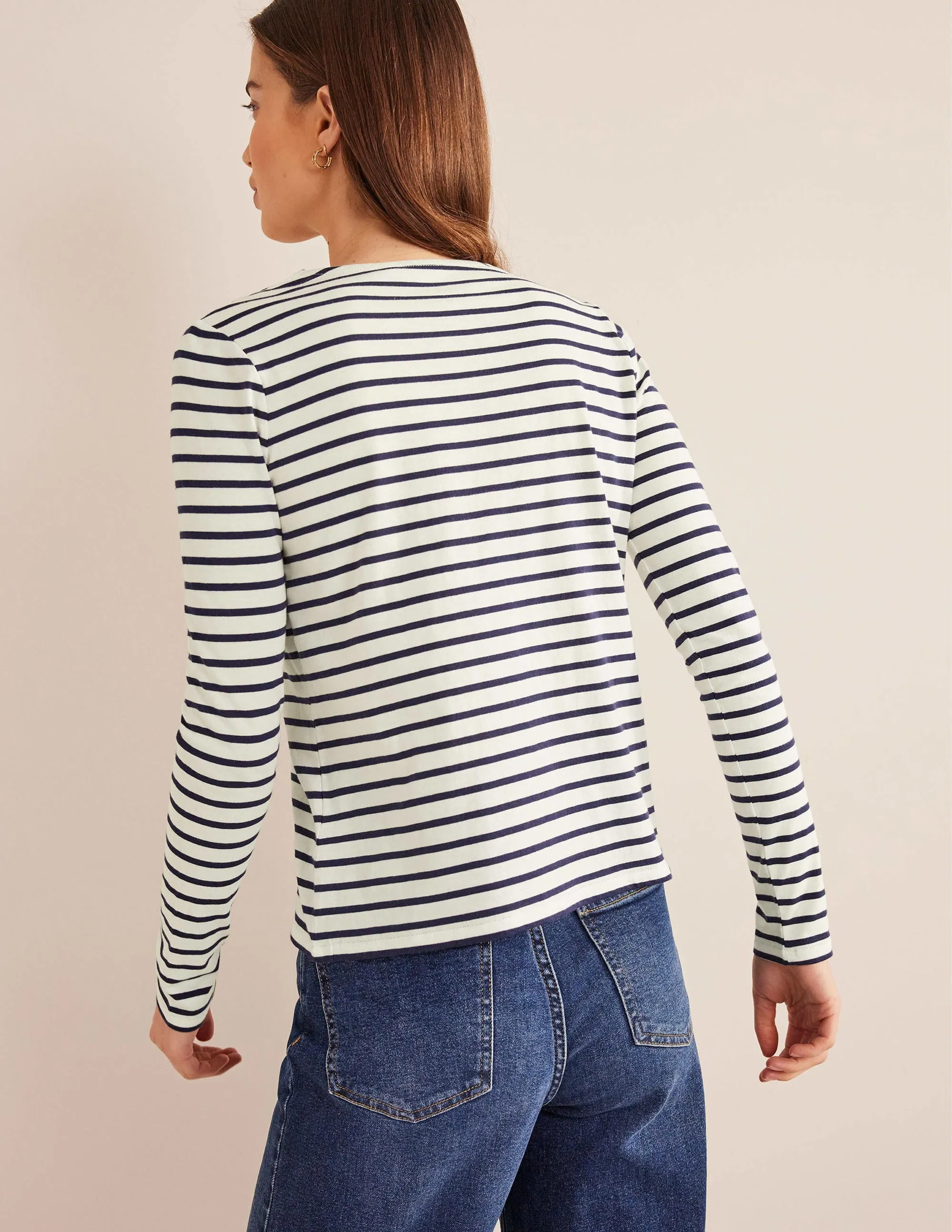 Bea Long Sleeve Breton-Ivory, Navy