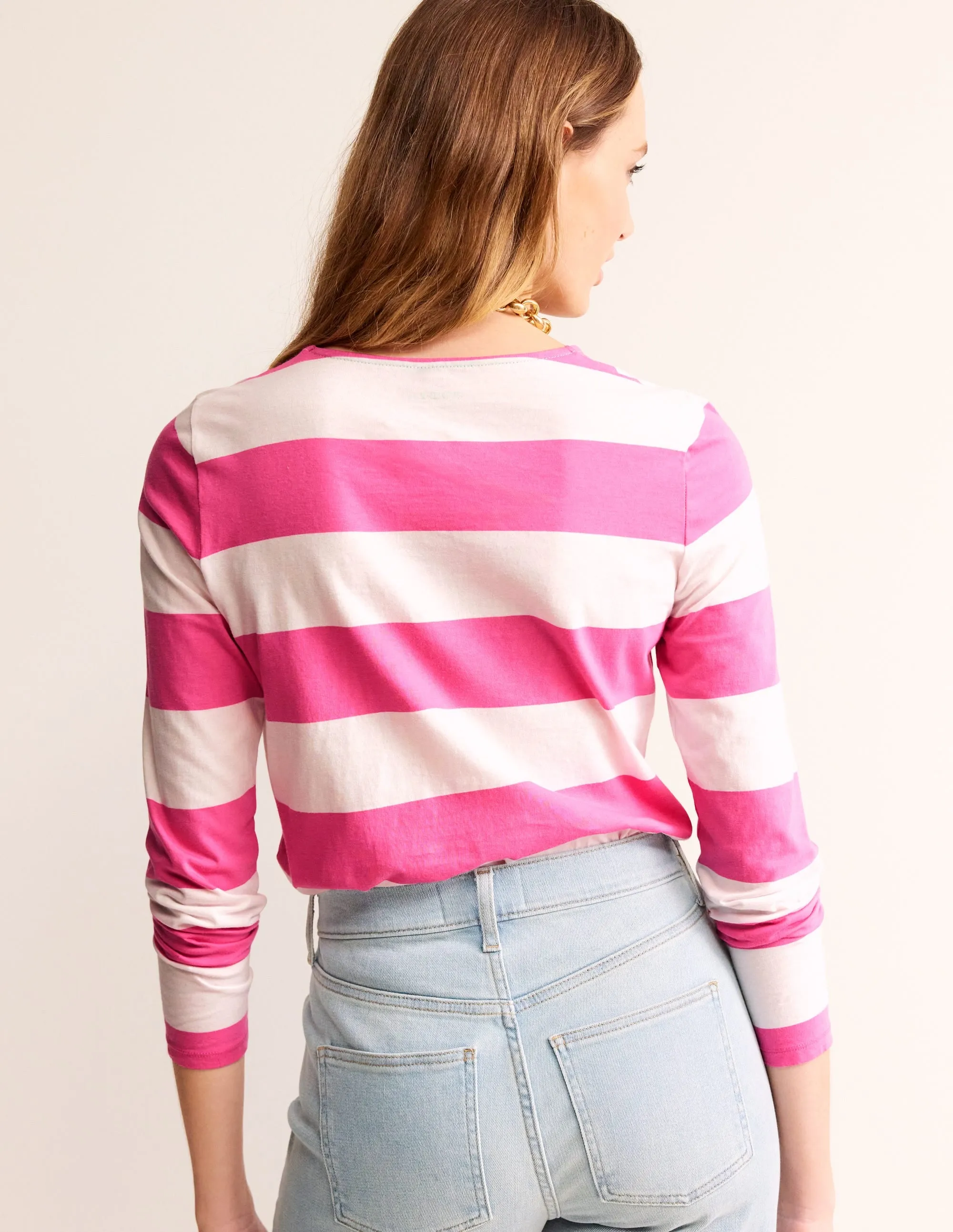 Bea Long Sleeve Breton-Ivory Pink Wide Stripe