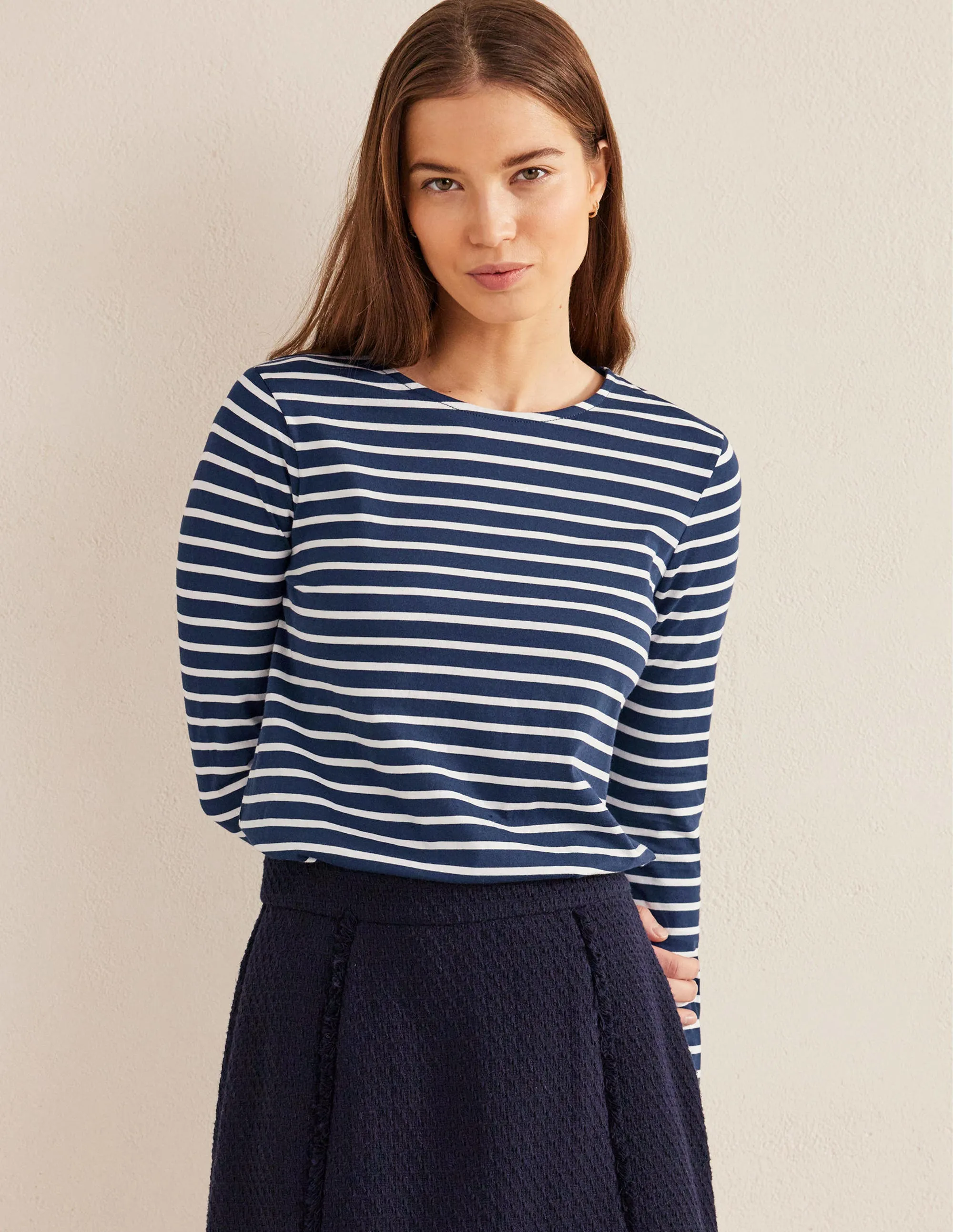 Bea Long Sleeve Breton-Navy, Ivory