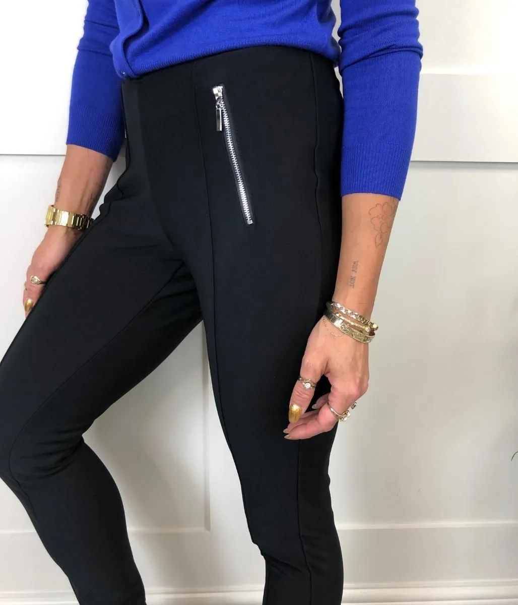 Black Zip Pocket Ponte Trousers