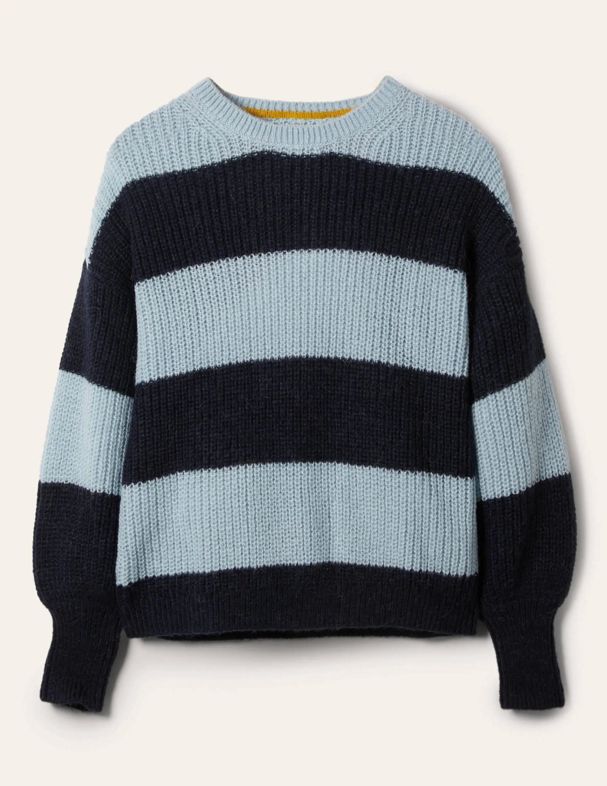 Blouson Cuff Fluffy Jumper-Blue Multistripe