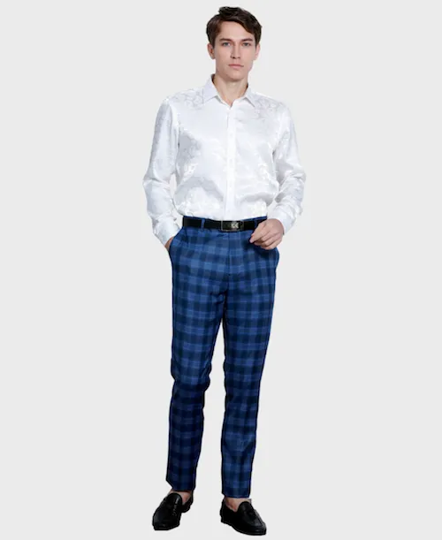 Blue Plaid Dress Pants