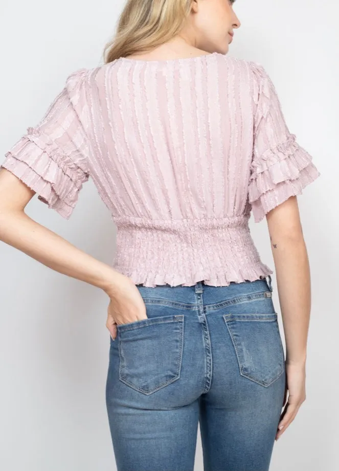 Blush Pink Shimmery Smock waist Top