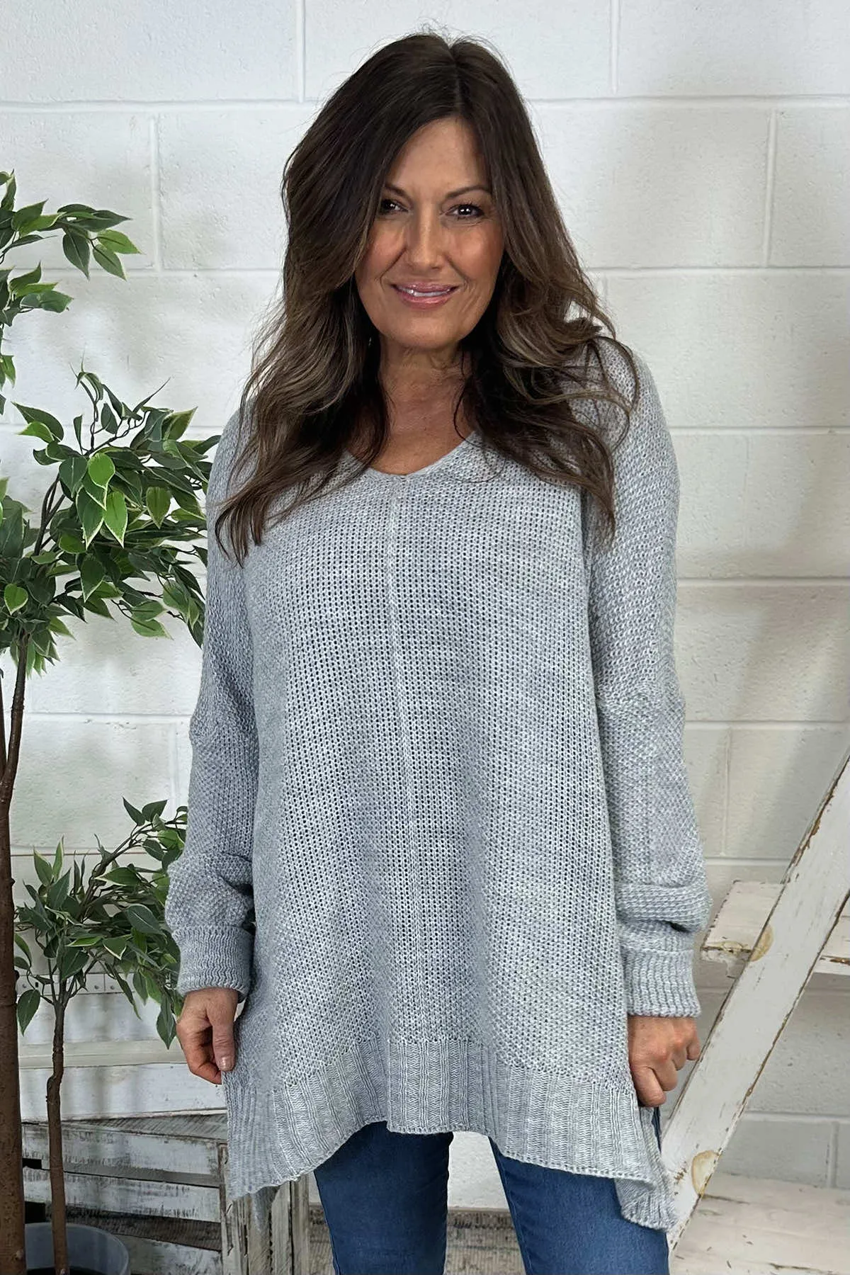 Bo Slouch V-Neck Jumper Grey