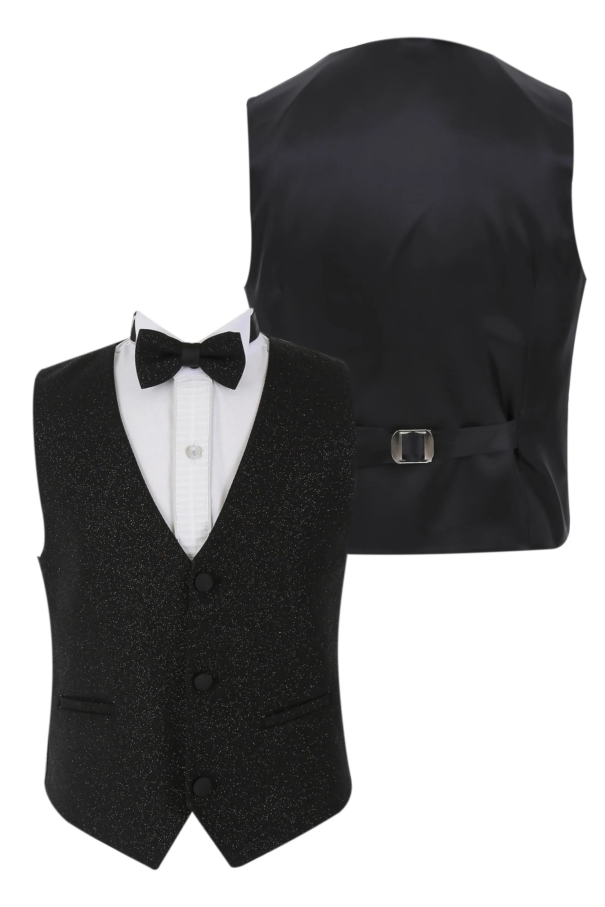 Boys Shimmer Tuxedo Dinner 6 Piece Suit Set - Black