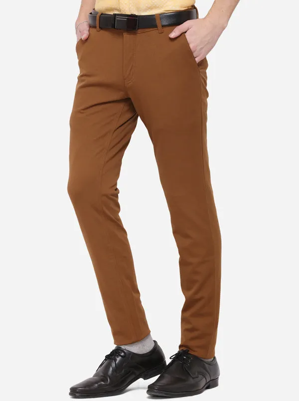 Brown Solid Slim Fit Club Wear Trouser | JB Studio