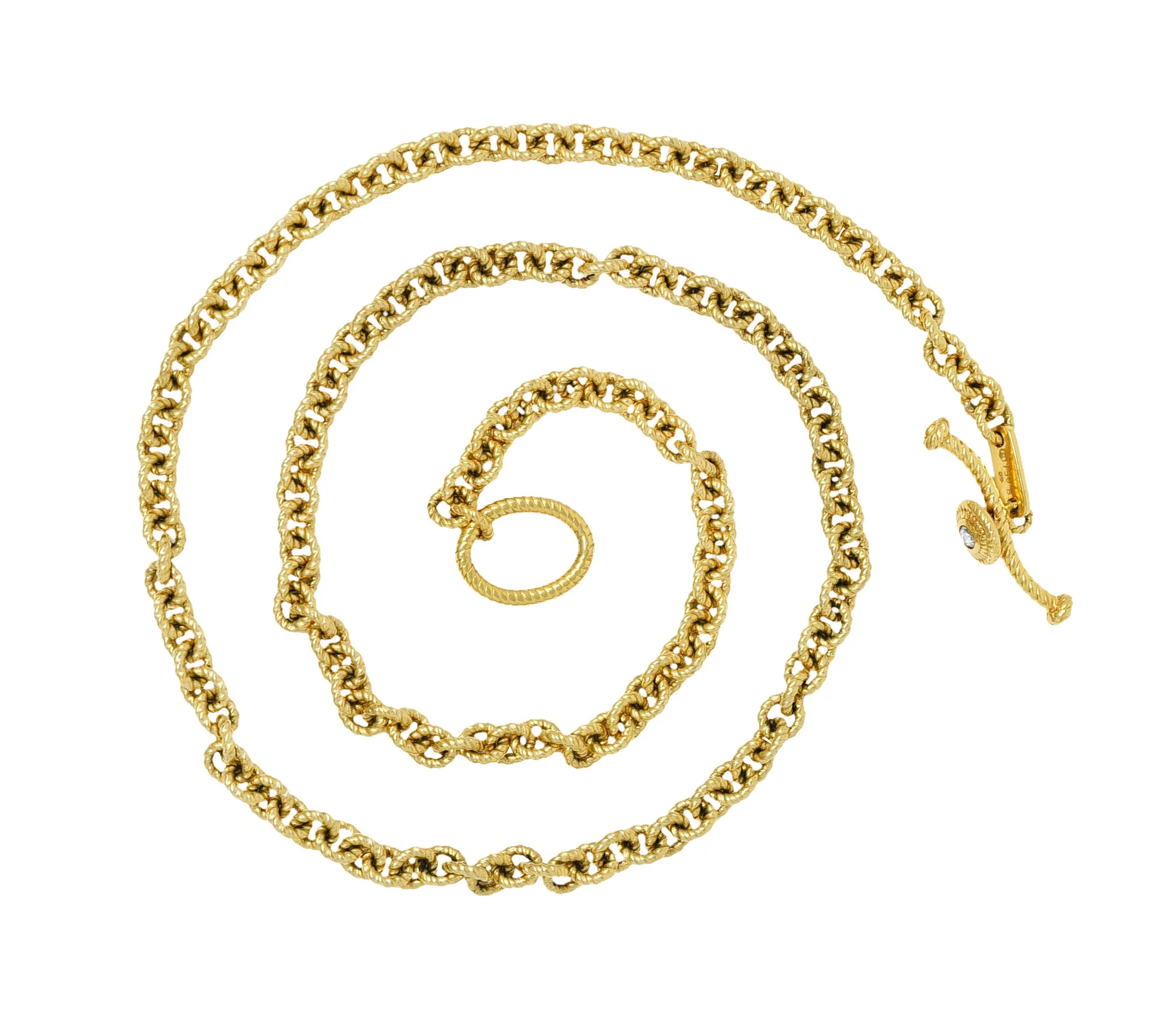 Carrera y Carrera Diamond 18 Karat Yellow Gold Twisted Rope Link Toggle Necklace