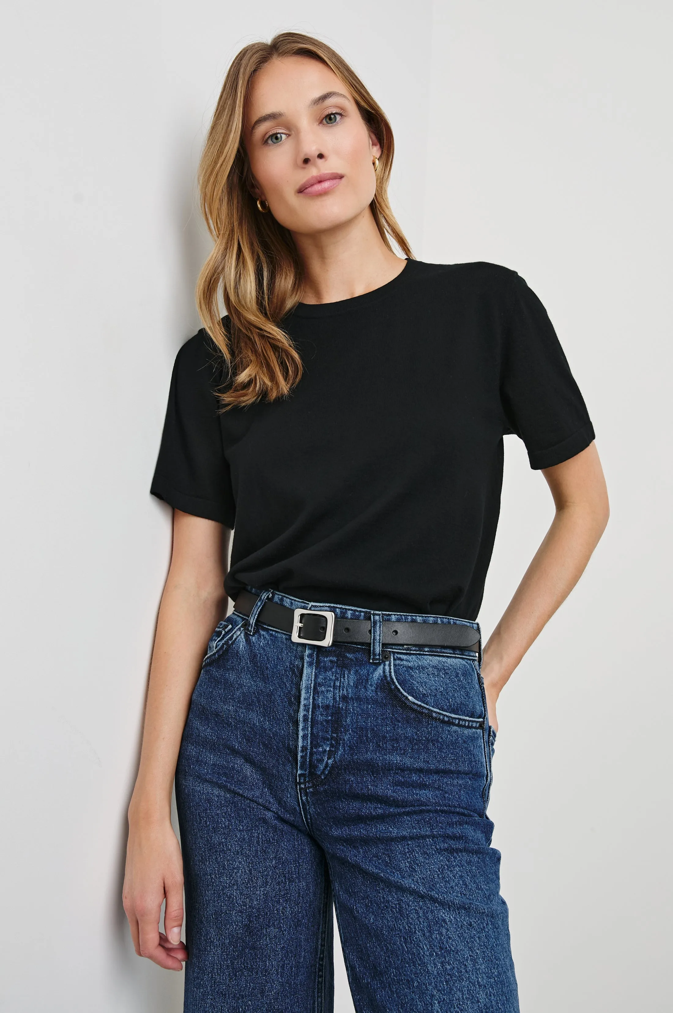 COTTON CASHMERE T-SHIRT - BLACK