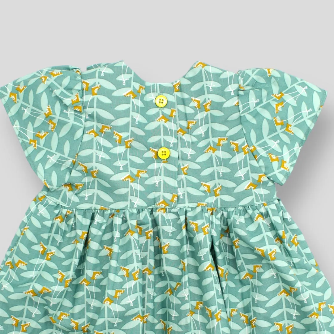 Cotton Dress with Tulip Sleeves and Bow for Baby Girls and Girls