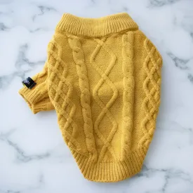 Cozy Mustard Cable Knit Dog Sweater