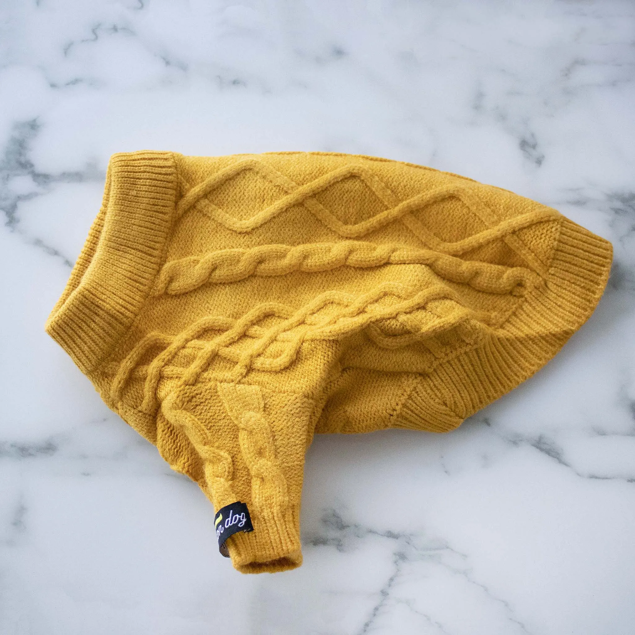 Cozy Mustard Cable Knit Dog Sweater