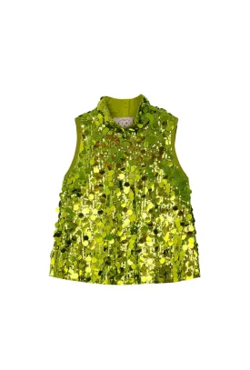 Cropped Mod Top - Chartreuse Disco Sequin