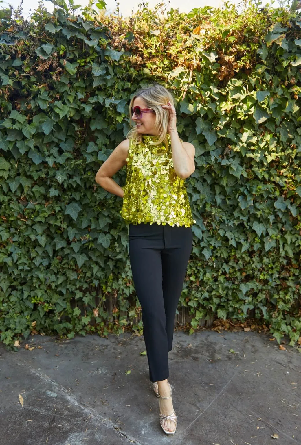 Cropped Mod Top - Chartreuse Disco Sequin