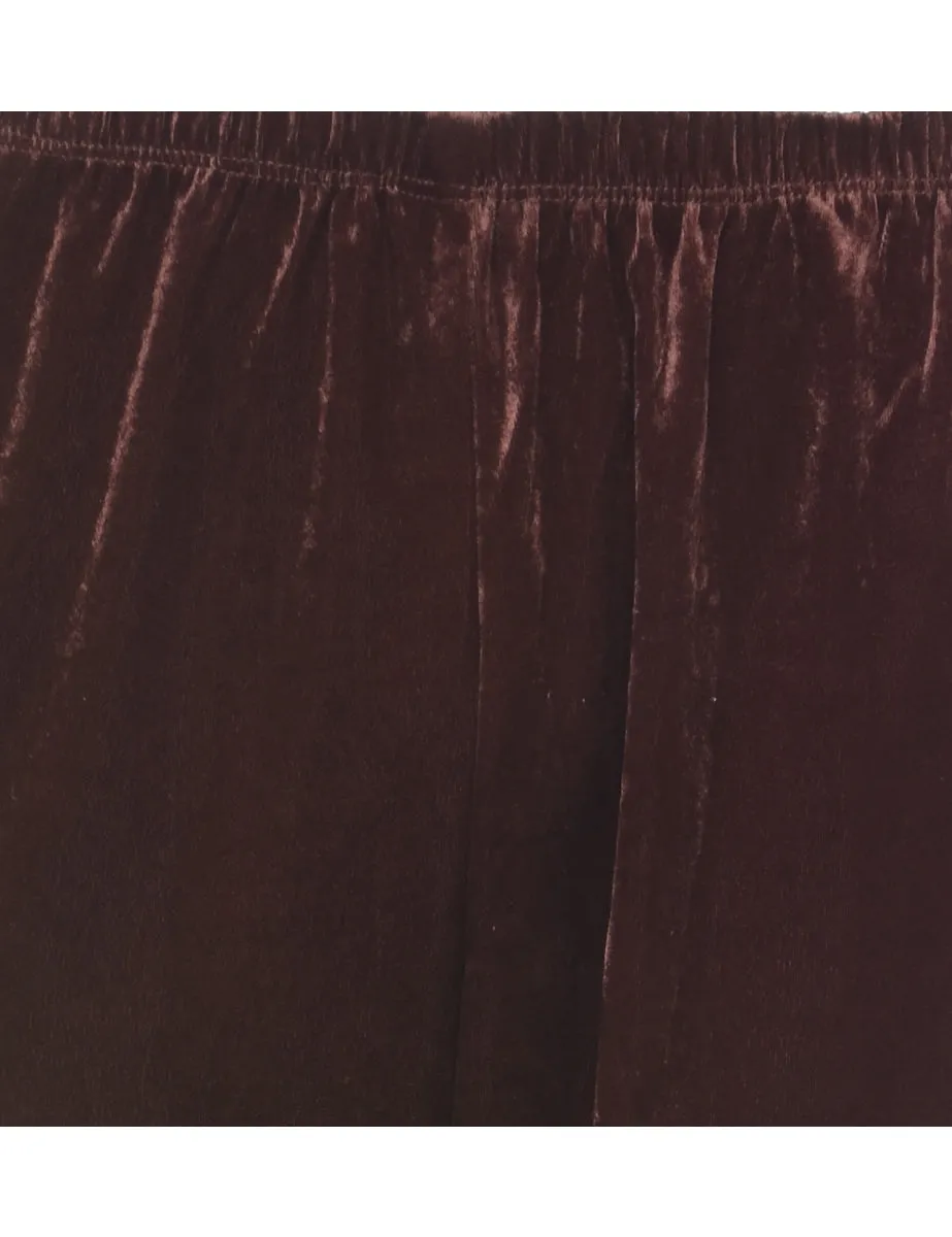 Dark Brown Elasticated Waist Velour Trousers - W32 L30