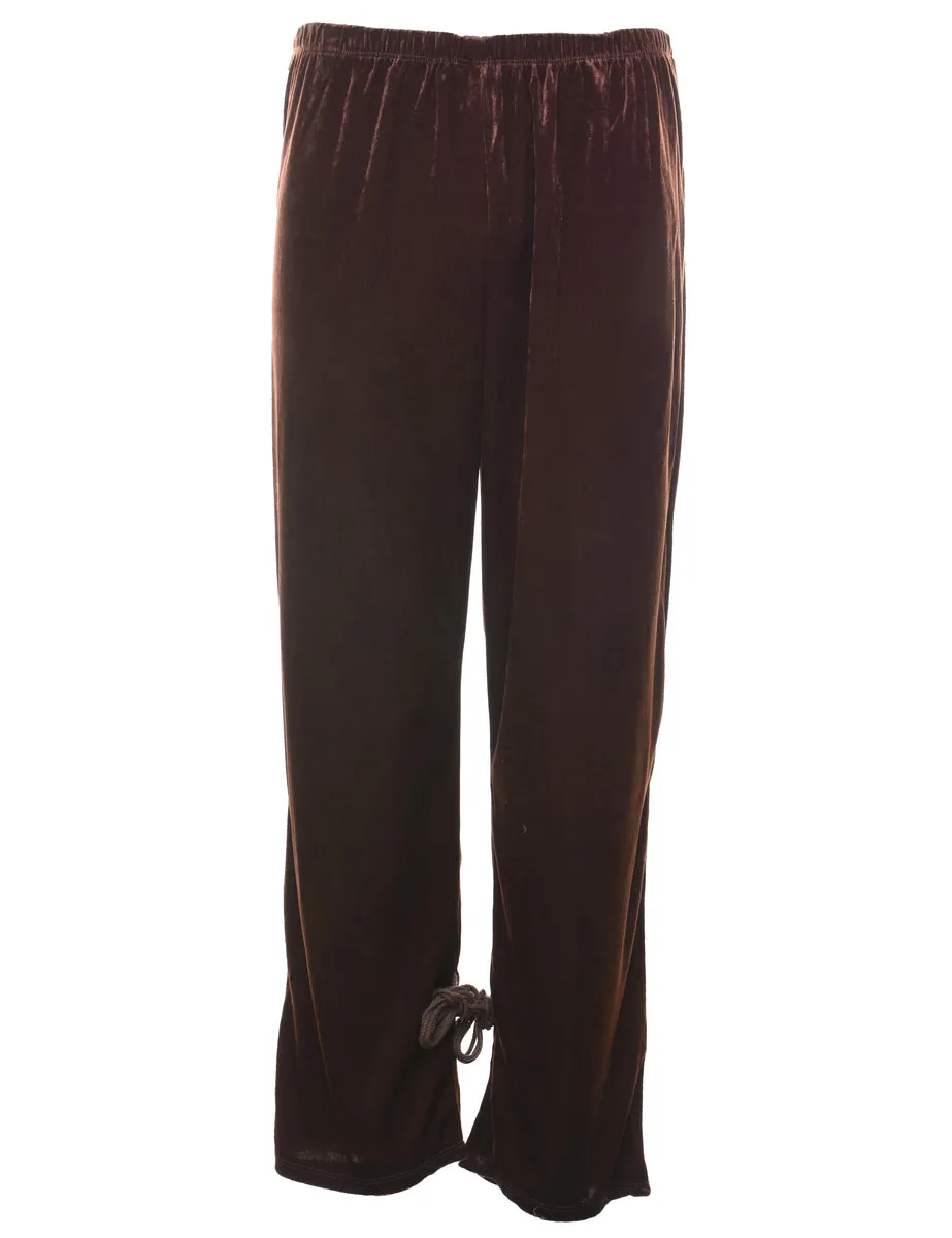 Dark Brown Elasticated Waist Velour Trousers - W32 L30