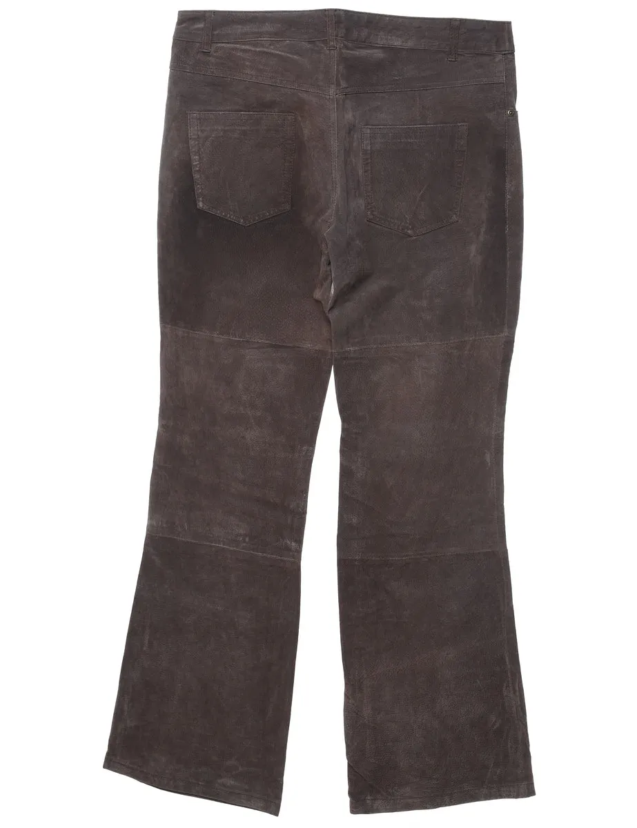 Dark Brown Suede Flared Trousers - W35 L32