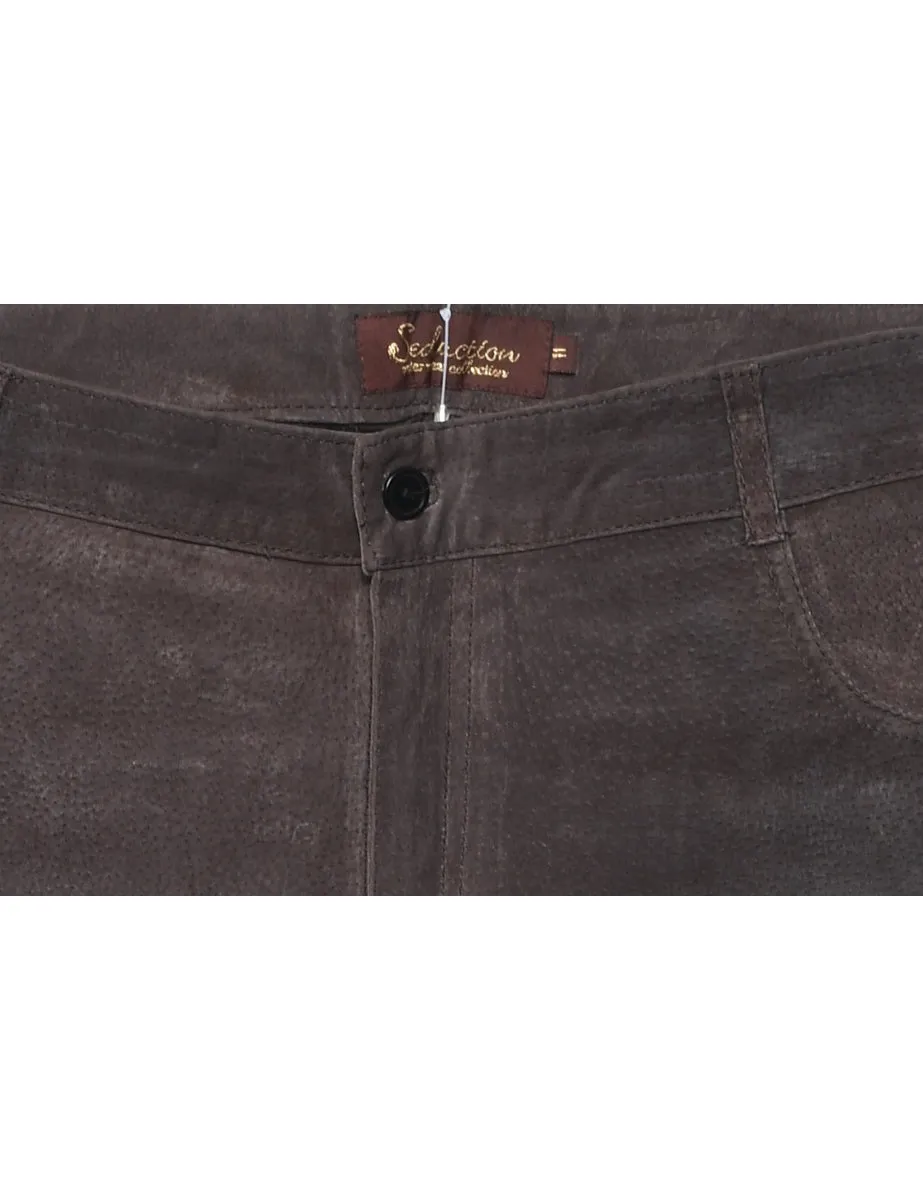 Dark Brown Suede Flared Trousers - W35 L32