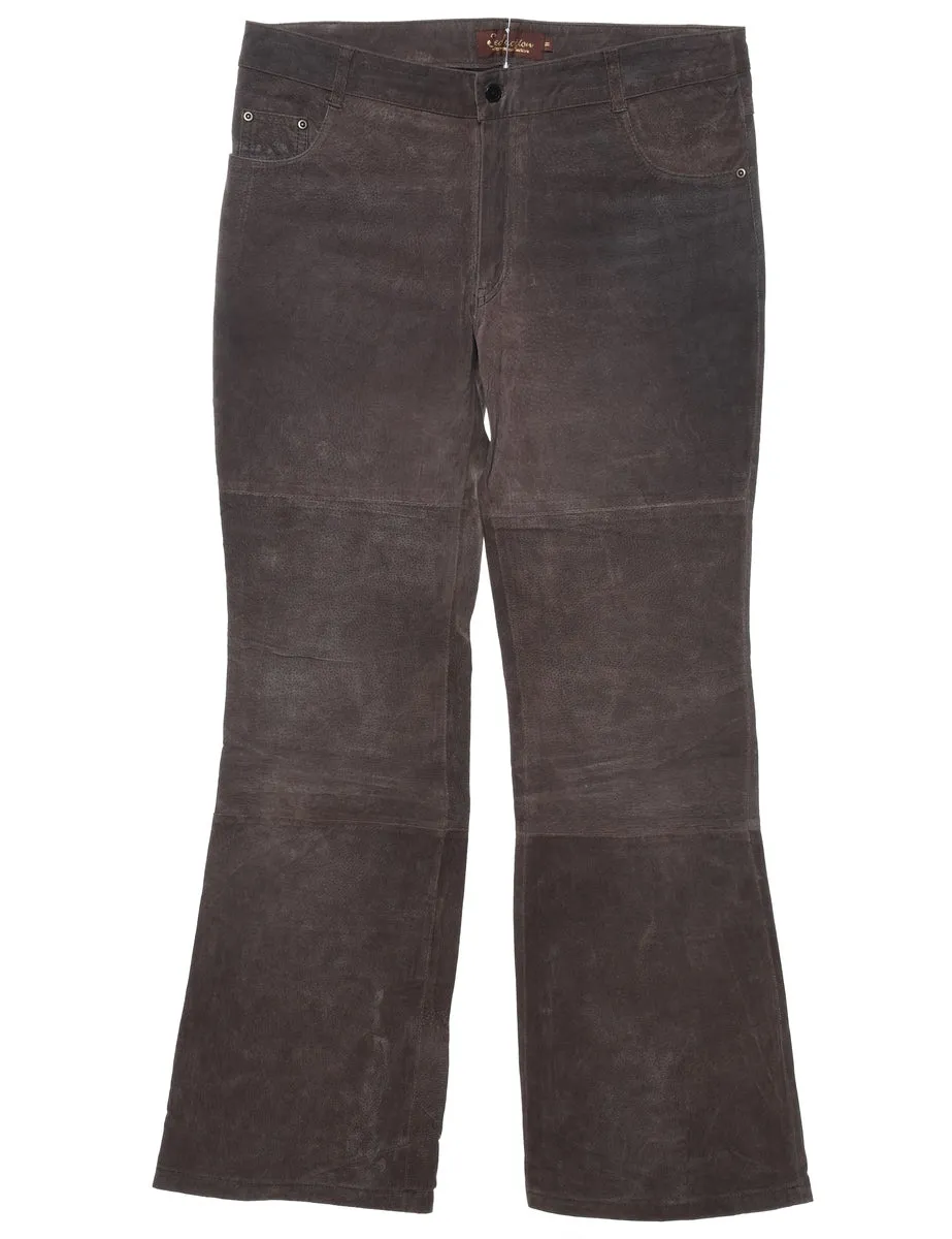 Dark Brown Suede Flared Trousers - W35 L32