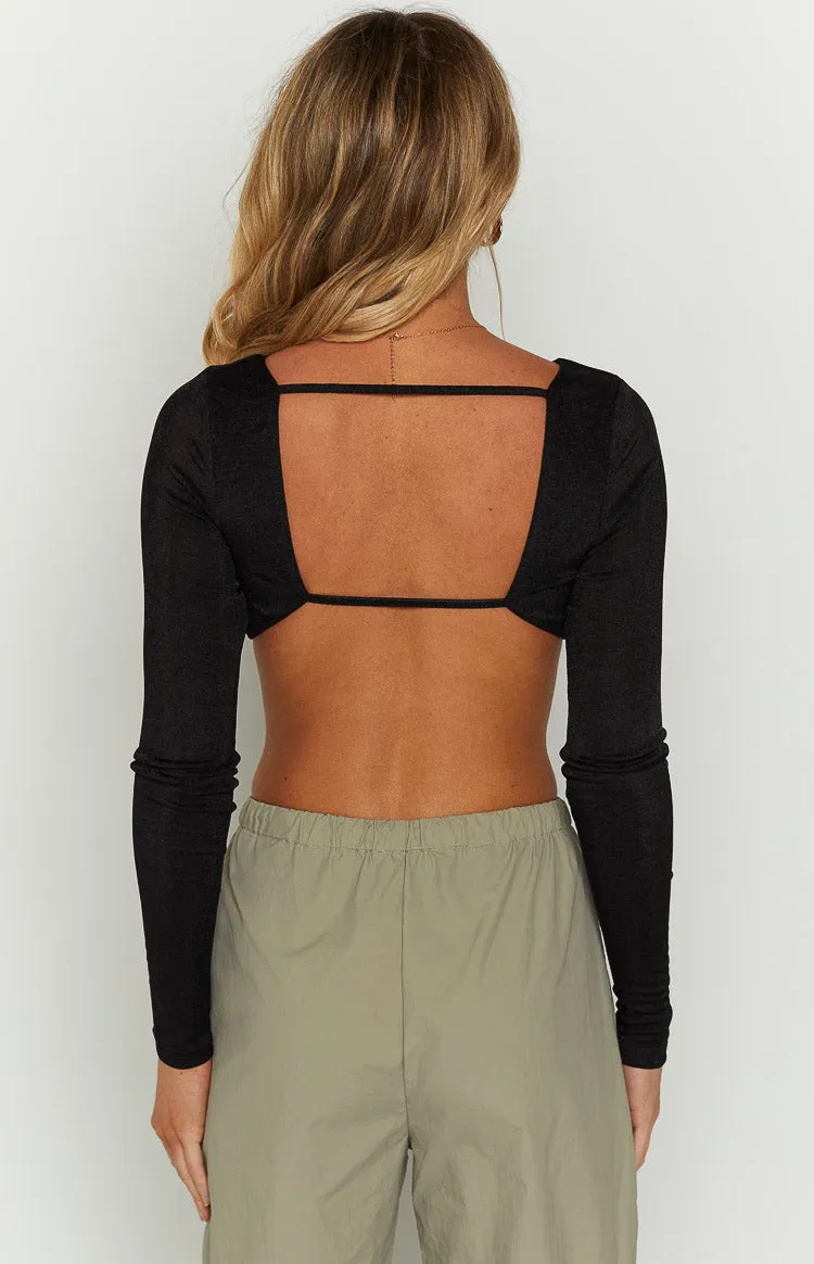 Deandra Black Backless Long sleeve Top